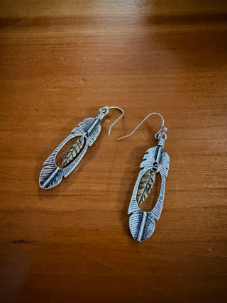 Silver Strike Ladies Silver & Gold Feather Dangle Earrings – Western Boho Jewelry - Cowboy SwaggerSilver Strike Ladies Silver & Gold Feather Dangle Earrings – Western Boho Jewelry