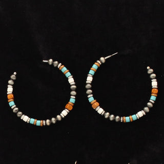 Silver Strike Multi Bead Hoop Earring Turquoise - Cowboy SwaggerSilver Strike Multi Bead Hoop Earring Turquoise