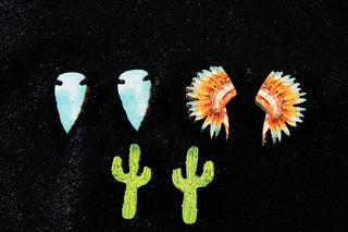 Silver Strike Three Piece Headdress Cactus earring set - Cowboy SwaggerSilver Strike Three Piece Headdress Cactus earring set