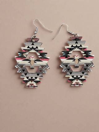 Silver Strike Wood Cutout Southwest Earrings - Cowboy SwaggerSilver Strike Wood Cutout Southwest Earrings