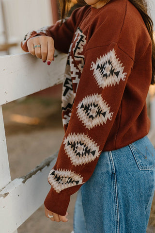 Sterling Kreek Fall Nights Sweater – Cozy Southwest Knit in Rust, Cream & Taupe - Cowboy SwaggerSterling Kreek Fall Nights Sweater – Cozy Southwest Knit in Rust, Cream & TaupeShirts & Tops