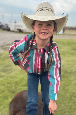 Sterling Kreek Girls “New To Country” Western Snap Shirt – Hot Pink & Turquoise - Cowboy SwaggerSterling Kreek Girls “New To Country” Western Snap Shirt – Hot Pink & Turquoise