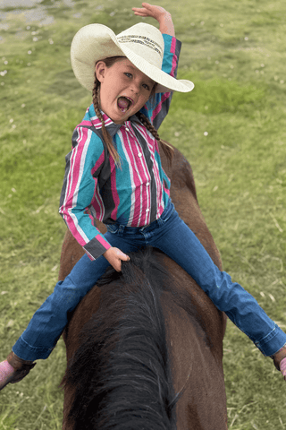 Sterling Kreek Girls “New To Country” Western Snap Shirt – Hot Pink & Turquoise - Cowboy SwaggerSterling Kreek Girls “New To Country” Western Snap Shirt – Hot Pink & Turquoise