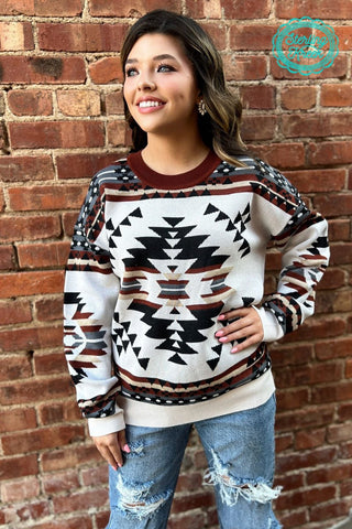 Sterling Kreek Lean On Me Knit Sweater – Aztec Western Pullover - Cowboy SwaggerSterling Kreek Lean On Me Knit Sweater – Aztec Western Pullover