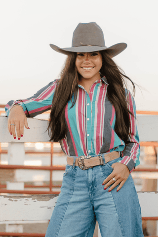Sterling Kreek “New to Country” Vintage Stripe Button - Up Western Shirt – Women’s Long Sleeve - Cowboy SwaggerSterling Kreek “New to Country” Vintage Stripe Button - Up Western Shirt – Women’s Long Sleeve