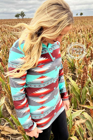 Sterling Kreek Texas Rain Pullover – Women’s Lightweight Aztec Quarter Zip - Cowboy SwaggerSterling Kreek Texas Rain Pullover – Women’s Lightweight Aztec Quarter Zip