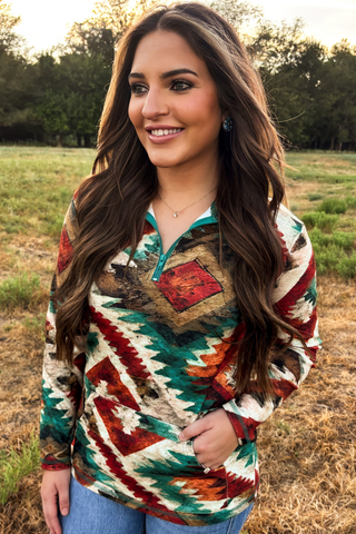 Sterling Kreek Women’s Aztec Sundown Pullover - Cowboy SwaggerSterling Kreek Women’s Aztec Sundown PulloverWomen's Tops
