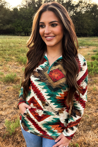 Sterling Kreek Women’s Aztec Sundown Pullover - Cowboy SwaggerSterling Kreek Women’s Aztec Sundown PulloverWomen's Tops