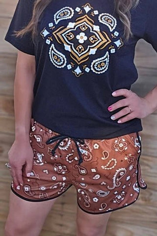 Sterling Kreek Womens Bandana Babe Brown Shorts - Cowboy SwaggerSterling Kreek Womens Bandana Babe Brown ShortsPants