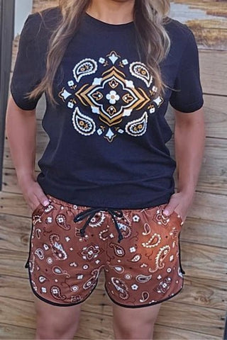 Sterling Kreek Womens Bandana Babe Brown Shorts - Cowboy SwaggerSterling Kreek Womens Bandana Babe Brown ShortsPants