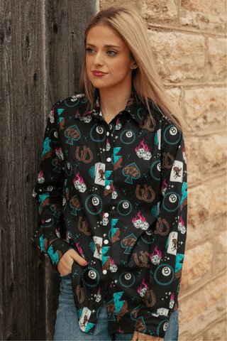 Sterling Kreek Women’s Cowgirl Charm Western Print Snap Shirt - Cowboy SwaggerSterling Kreek Women’s Cowgirl Charm Western Print Snap ShirtShirts & Tops