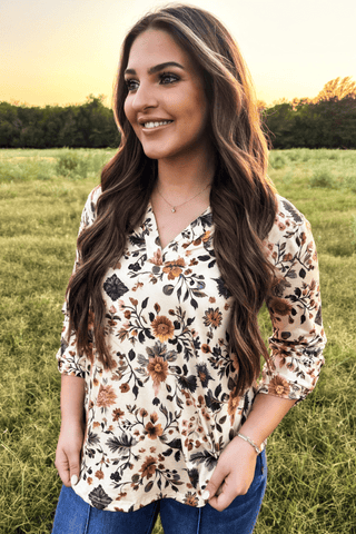Sterling Kreek Women’s Rustic Bloom 3/4 Sleeve Top - Cowboy SwaggerSterling Kreek Women’s Rustic Bloom 3/4 Sleeve TopWomen's Tops