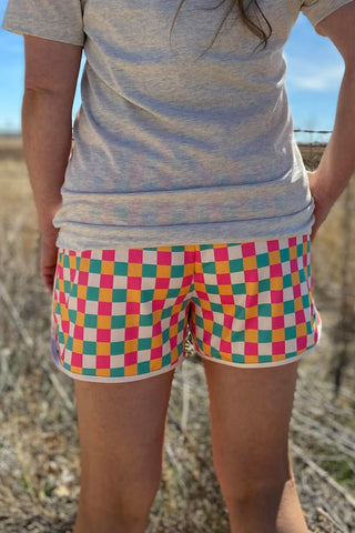 Sterling Kreek Women’s Spring Meadows Checkered Western Athletic Shorts - Cowboy SwaggerSterling Kreek Women’s Spring Meadows Checkered Western Athletic ShortsShorts