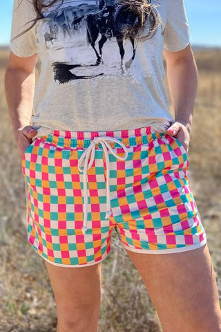 Sterling Kreek Women’s Spring Meadows Checkered Western Athletic Shorts - Cowboy SwaggerSterling Kreek Women’s Spring Meadows Checkered Western Athletic ShortsShorts
