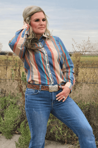Sterling Kreek Women’s “Til You Can’t” Snap Shirt – Navy & Rust Orange BrushPopper Western Button - Up - Cowboy SwaggerSterling Kreek Women’s “Til You Can’t” Snap Shirt – Navy & Rust Orange BrushPopper Western Button - Up