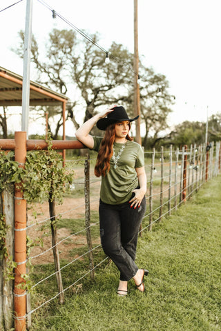 Swanky Leather Short Sleeve Top Agave Green - Cowboy SwaggerSwanky Leather Short Sleeve Top Agave Green