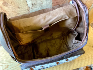 Tooled Leather & Red Brindle Cowhide Backpack – 17x12” - Cowboy SwaggerTooled Leather & Red Brindle Cowhide Backpack – 17x12”