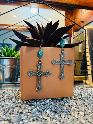 Turquoise and Cross Earring - Cowboy SwaggerTurquoise and Cross EarringEarrings