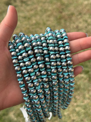 Turquoise Blue Rondelle Necklace – 15” – 8 mm & 10 mm Beads - Cowboy SwaggerTurquoise Blue Rondelle Necklace – 15” – 8 mm & 10 mm BeadsNecklaces