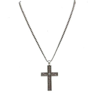 Twister Men’s Cross Necklace with Aqua Stone - Cowboy SwaggerTwister Men’s Cross Necklace with Aqua StoneNecklaces