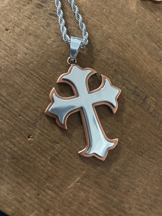 Twister Men’s Two - Tone Cross Layered Necklace (32154) - Cowboy SwaggerTwister Men’s Two - Tone Cross Layered Necklace (32154)