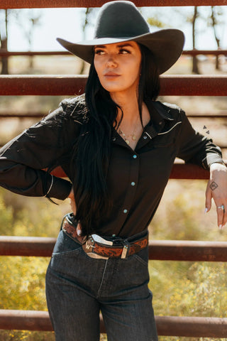 Watusi Button Up Top with Turquoise Snaps - Cowboy SwaggerWatusi Button Up Top with Turquoise Snaps