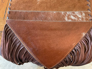 Western Cowhide Table Runner – Light Brown & White Hide with Tooled Leather Flowers - Cowboy SwaggerWestern Cowhide Table Runner – Light Brown & White Hide with Tooled Leather Flowers