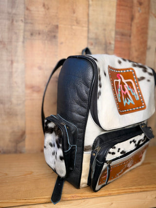 Western Pink and Blue Tooled Free Bird Cowhide Backpack – Black Leather Western Bag - Cowboy SwaggerWestern Pink and Blue Tooled Free Bird Cowhide Backpack – Black Leather Western Bag