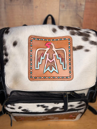 Western Pink and Blue Tooled Free Bird Cowhide Backpack – Black Leather Western Bag - Cowboy SwaggerWestern Pink and Blue Tooled Free Bird Cowhide Backpack – Black Leather Western Bag