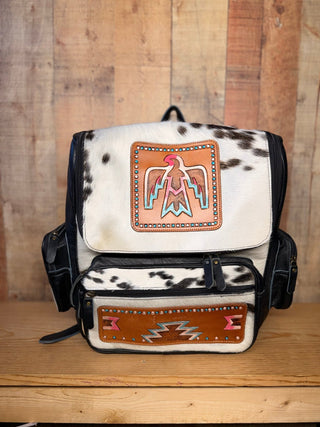 Western Pink and Blue Tooled Free Bird Cowhide Backpack – Black Leather Western Bag - Cowboy SwaggerWestern Pink and Blue Tooled Free Bird Cowhide Backpack – Black Leather Western Bag