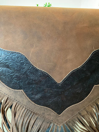 Western Table Runner – Brown Leather with Dark Embossed Detailing - Cowboy SwaggerWestern Table Runner – Brown Leather with Dark Embossed Detailing