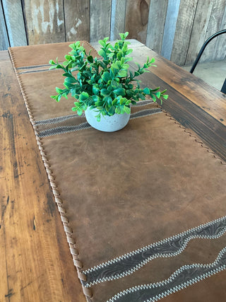 Western Table Runner – Brown Leather with Dark Embossed Detailing - Cowboy SwaggerWestern Table Runner – Brown Leather with Dark Embossed Detailing