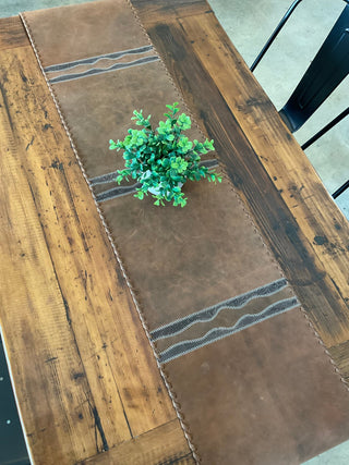 Western Table Runner – Brown Leather with Dark Embossed Detailing - Cowboy SwaggerWestern Table Runner – Brown Leather with Dark Embossed Detailing
