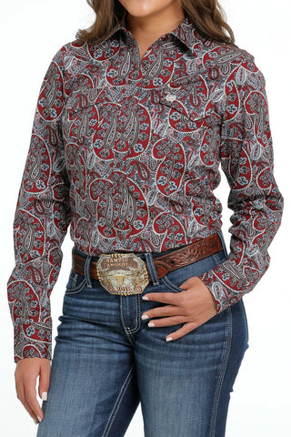 Women’s Cinch Blue & Burgundy Paisley Western Shirt – Snap Front, Competition Fit (MSW9201043) - Cowboy SwaggerWomen’s Cinch Blue & Burgundy Paisley Western Shirt – Snap Front, Competition Fit (MSW9201043)