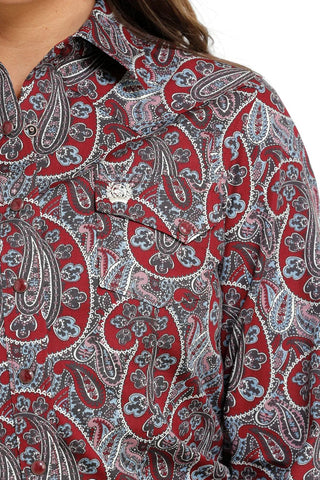 Women’s Cinch Blue & Burgundy Paisley Western Shirt – Snap Front, Competition Fit (MSW9201043) - Cowboy SwaggerWomen’s Cinch Blue & Burgundy Paisley Western Shirt – Snap Front, Competition Fit (MSW9201043)