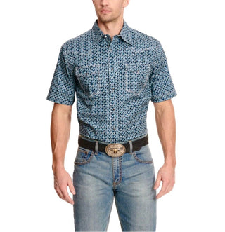 Wrangler 20X Advanced Comfort Classic Blue Swirl Short Sleeve Snap Front Shirt - Cowboy SwaggerWrangler 20X Advanced Comfort Classic Blue Swirl Short Sleeve Snap Front Shirt