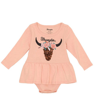 Wrangler Baby Girl LS Flower Bull Skull Onesie - Cowboy SwaggerWrangler Baby Girl LS Flower Bull Skull Onesie