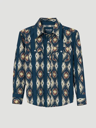 Wrangler Boy’s Checotah Long Sleeve Western Snap Shirt In Deep Turquoise - Cowboy SwaggerWrangler Boy’s Checotah Long Sleeve Western Snap Shirt In Deep TurquoiseBoys