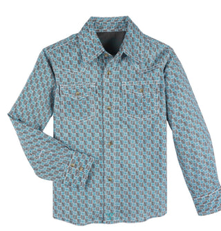 Wrangler Boy’s Geo Print Long Sleeve Snap Comfort Western Shirt - Cowboy SwaggerWrangler Boy’s Geo Print Long Sleeve Snap Comfort Western Shirt