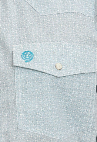 Wrangler George Strait Collection Turquoise & White Geo Print Long Sleeve Western Shirt - Cowboy SwaggerWrangler George Strait Collection Turquoise & White Geo Print Long Sleeve Western Shirt
