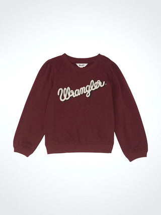 Wrangler Girl's Embroidered Puff Sleeve Pullover Burgundy - Cowboy SwaggerWrangler Girl's Embroidered Puff Sleeve Pullover BurgundyGirls