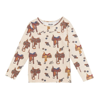 Wrangler Girl's Knit Saddle Print Long Sleeve Beige Multi - Cowboy SwaggerWrangler Girl's Knit Saddle Print Long Sleeve Beige MultiGirls