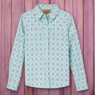 Wrangler Girls Light Blue Western Shirt with Pink Accents & Pearl Snaps (112344088) - Cowboy SwaggerWrangler Girls Light Blue Western Shirt with Pink Accents & Pearl Snaps (112344088)