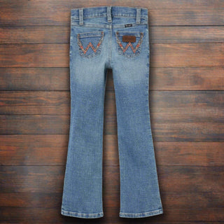 Wrangler Girls Light Washed Bootcut Jeans With Peach Stitched Pocket - Cowboy SwaggerWrangler Girls Light Washed Bootcut Jeans With Peach Stitched PocketGirls