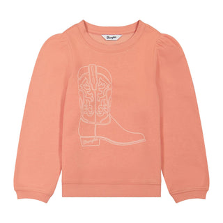 Wrangler Girls’ Peach Cowboy Boot Graphic Long Sleeve Crewneck - Cowboy SwaggerWrangler Girls’ Peach Cowboy Boot Graphic Long Sleeve CrewneckGirls