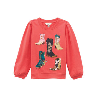Wrangler Girls’ Western Boot Long Sleeve Crew Neck Tee – Pink Graphic Shirt - Cowboy SwaggerWrangler Girls’ Western Boot Long Sleeve Crew Neck Tee – Pink Graphic Shirt