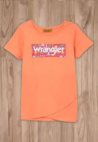 Wrangler Girl’s Western Graphic Tulip Hem Top In Orange - Cowboy SwaggerWrangler Girl’s Western Graphic Tulip Hem Top In OrangeGirls