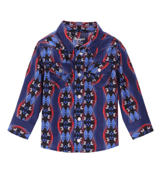 Wrangler Little Boy’s Blue Checotah Print Long Sleeve Western Snap Shirt - Cowboy SwaggerWrangler Little Boy’s Blue Checotah Print Long Sleeve Western Snap ShirtBoys