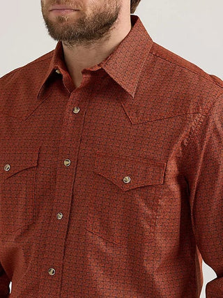 Wrangler Men's 20X Competition Advanced Comfort Button Down Orange/Brown - Cowboy SwaggerWrangler Men's 20X Competition Advanced Comfort Button Down Orange/BrownMen's Shirts