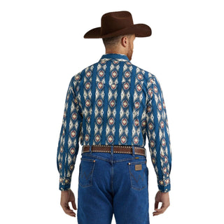 Wrangler Men’s Checotah Western Printed Blue Snap - Cowboy SwaggerWrangler Men’s Checotah Western Printed Blue SnapMen's Shirts